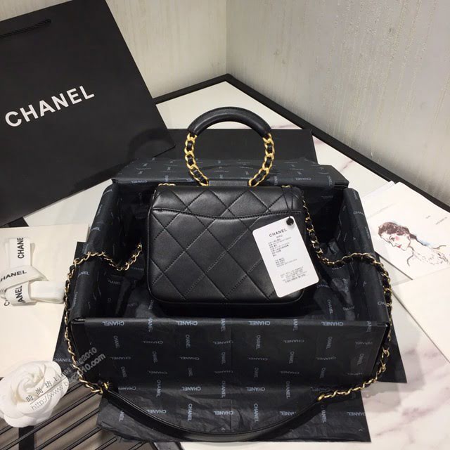 Chanel女包 AS1357 Chanel2020新款圓環手柄方胖子口蓋包 菱格羊皮鏈條手提包  djc3953